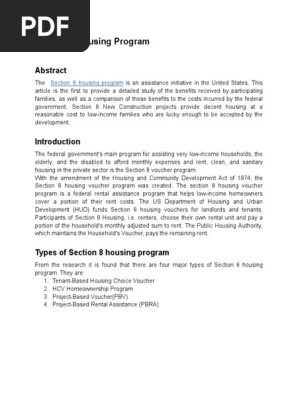 Section 8 Housing Program | PDF | Section 8 (Housing