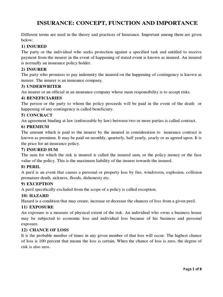 Understanding Insurance: Concepts & Functions | PDF | Insurance | Life ...