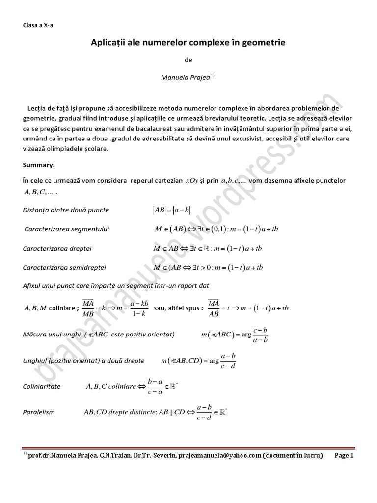 Applications of Complex Numbers in Geometry | PDF