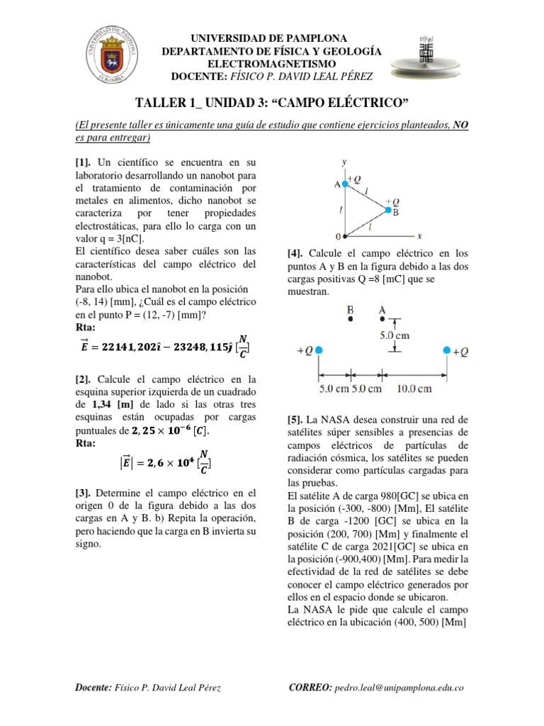 Taller 2 - Unidad 3 - Campo Eléctrico | PDF | Campo eléctrico ...
