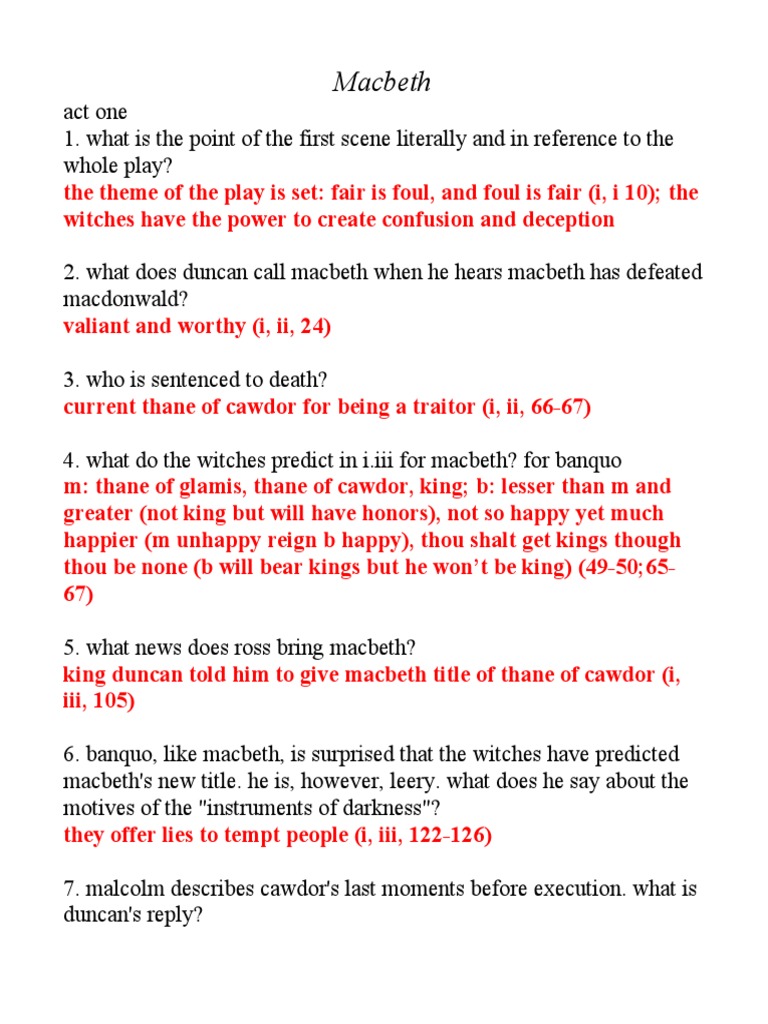 Macbeth: Doubts and Deceptions in Act 1 | PDF | Macbeth | Shakespearean ...