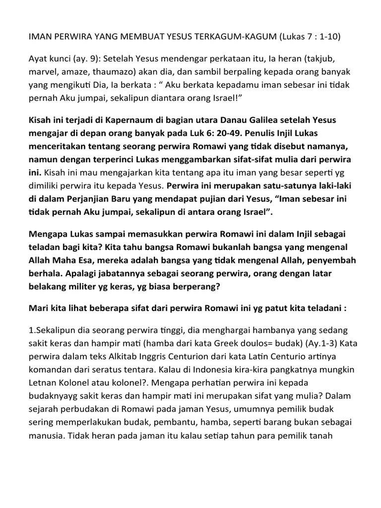 Iman perwira yang membuat yesus terkagum lukas 7 1 10 pdf