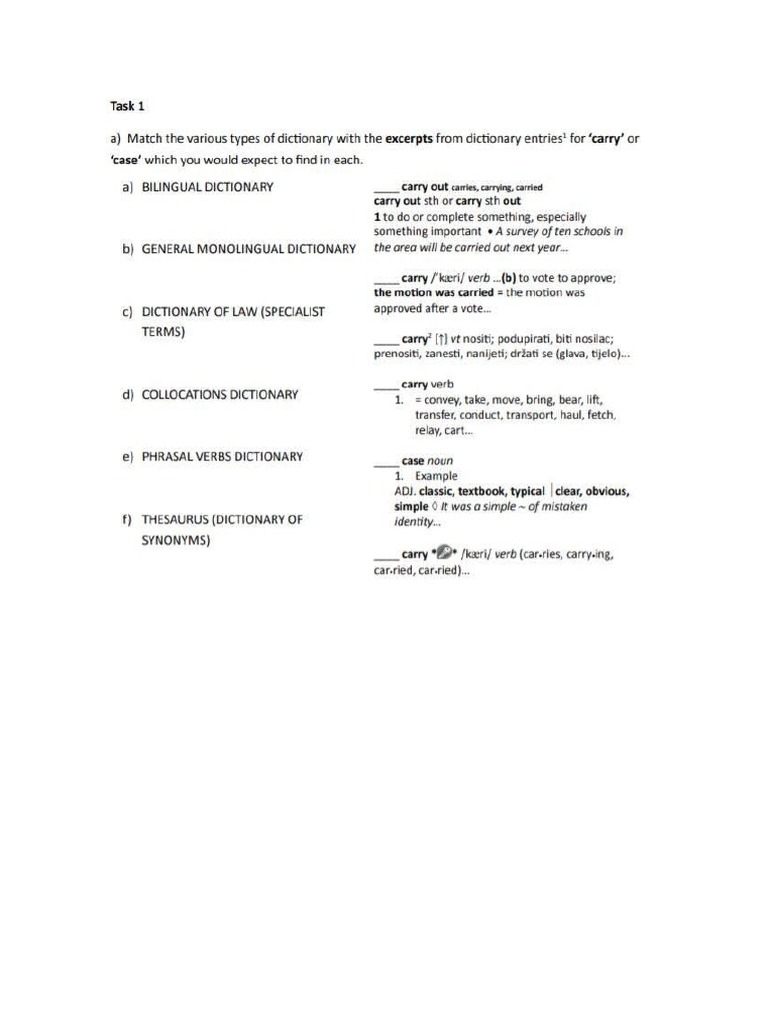 Dictionary Entry Components and Exercises | PDF | Learning | Cognition