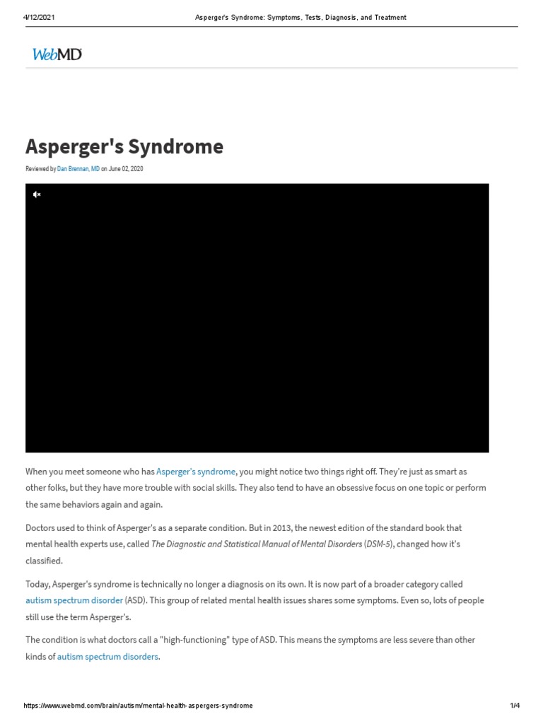 Asperger's Syndrome - Symptoms, Tests, Diagnosis, and Treatment | PDF ...