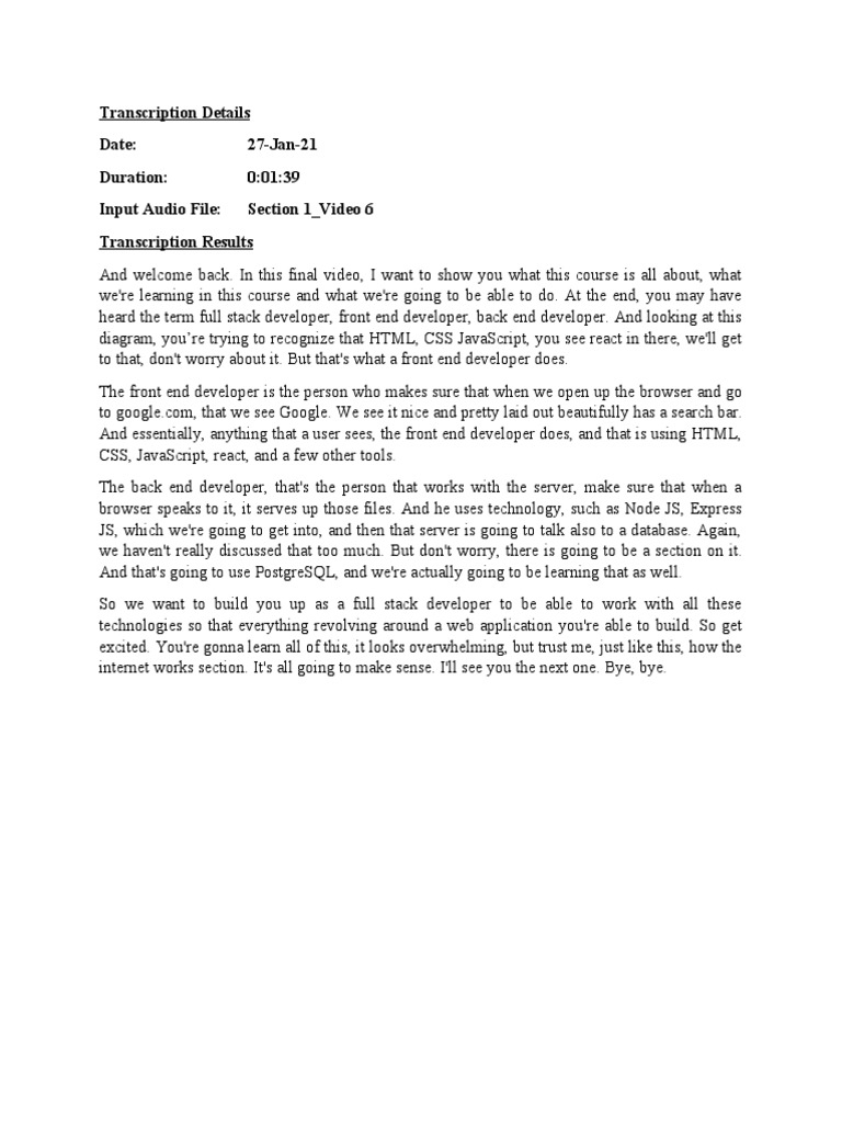 TR Anscription Details Date: 27-Jan-21 Duration: 0:01:39 Input Audio ...