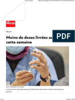 Moins de Doses Livrées Au Pays Cette Semaine