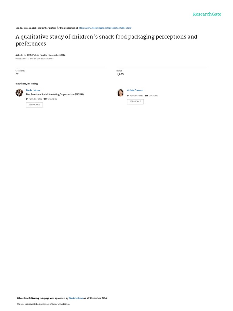 A Qualitative Study of Children's Snack Food Packaging Perceptions and