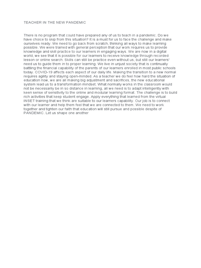 Teacher in The New Pandemic | PDF | Career & Growth | Social Science