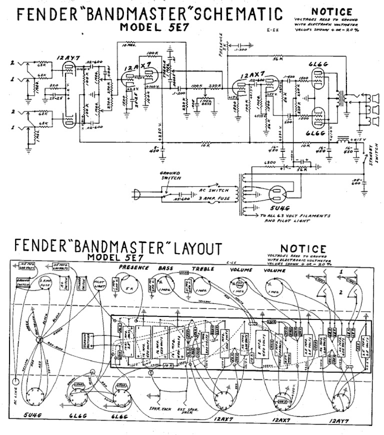 Fender Bandmaster 5E7 Schematic PDF