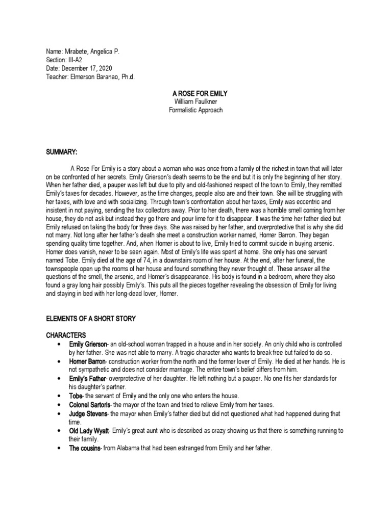 Literary Analysis On A Rose For Emily PDF