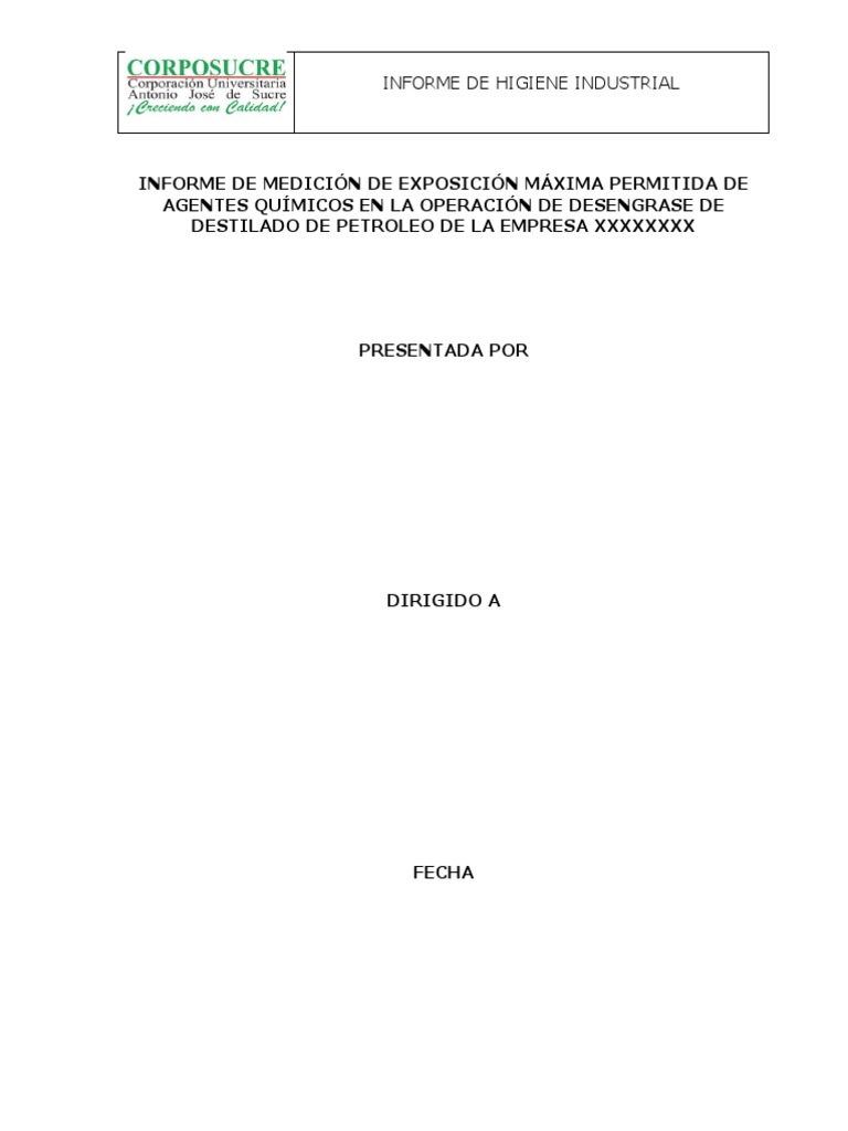 INFORME HIGIENE INDUSTRIAL Químicos Modelo | PDF | Seguridad y salud ...