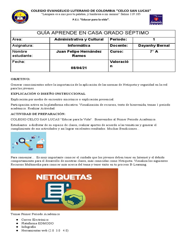1 Guia Séptimo Grado | PDF | Acoso cibernético | Informática y ...