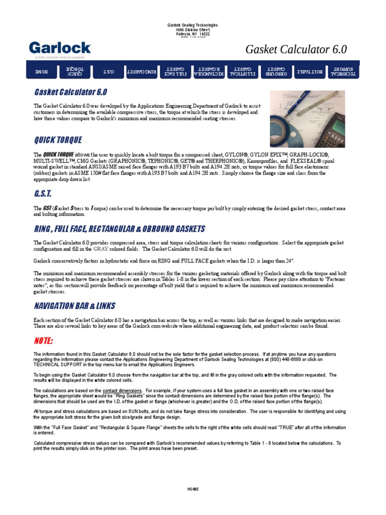 Gasket Calculator 6.0 PDF Screw Industrial Processes