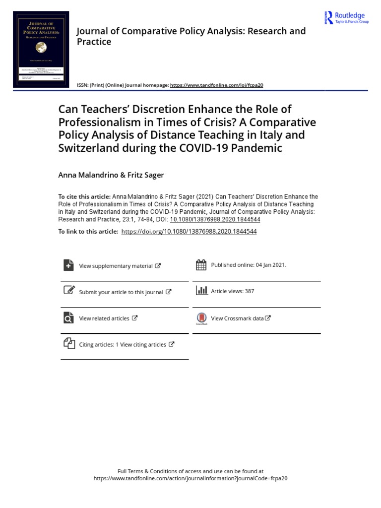 Can Teachers Discretion Enhance The Role of Professionalism in Times of ...