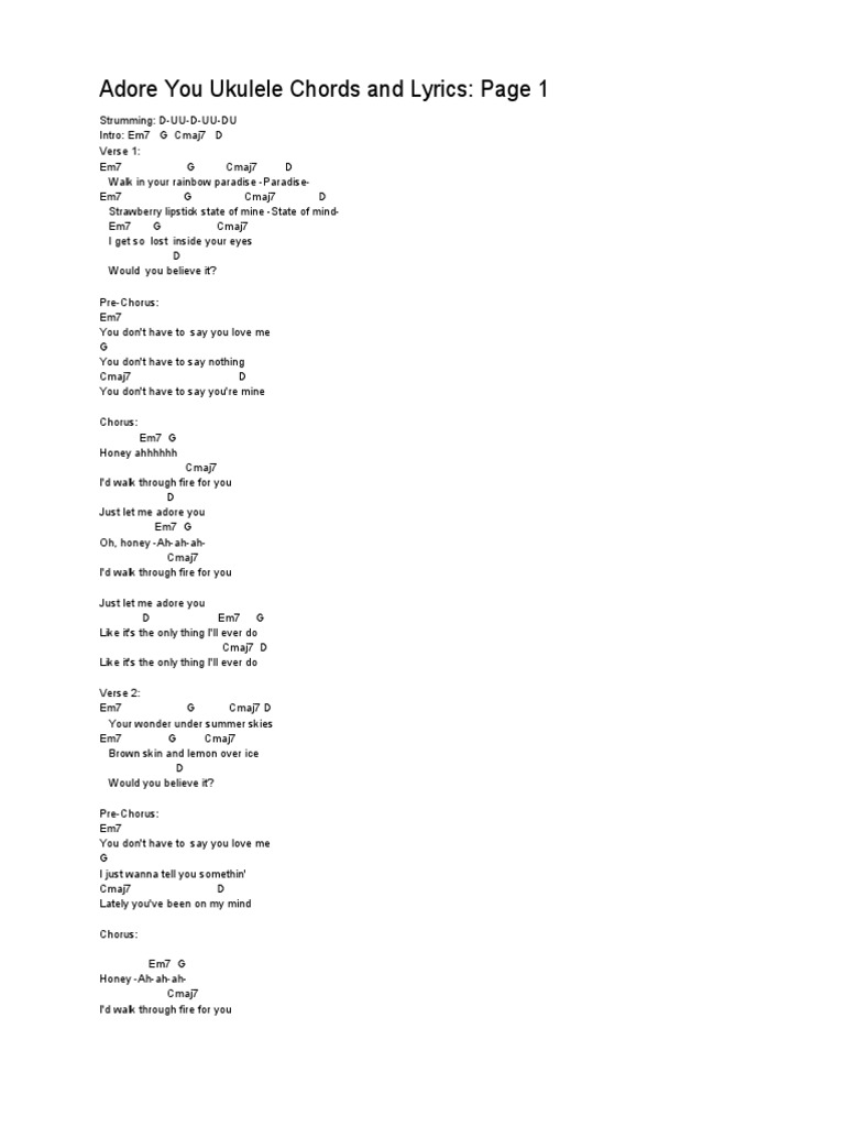 Adore You Ukulele Chords and Lyrics Page 1 PDF Song Structure