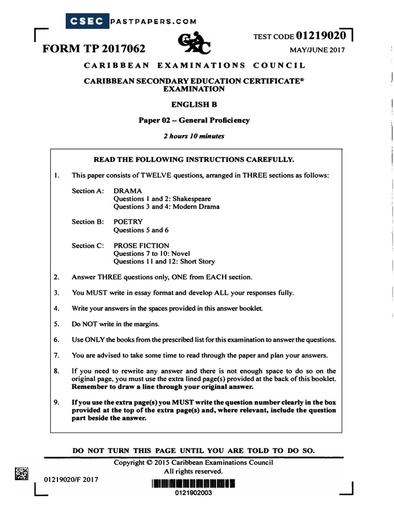 CSEC English B June 2017 p2 | PDF | Writing | Poetry
