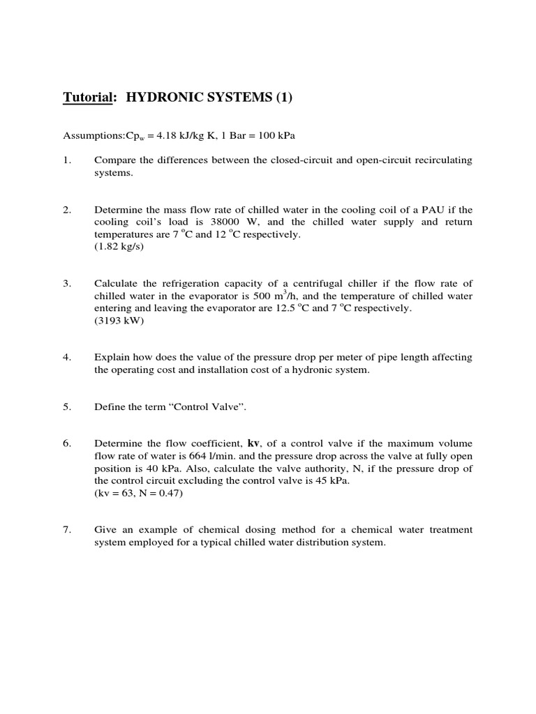 Hydronic Systems Tutorial and Calculations | PDF