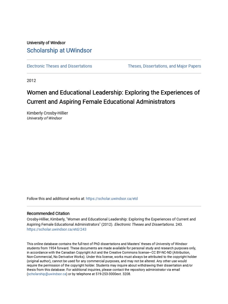 Women and Educational Leadership - Exploring The Experiences of Cu ...