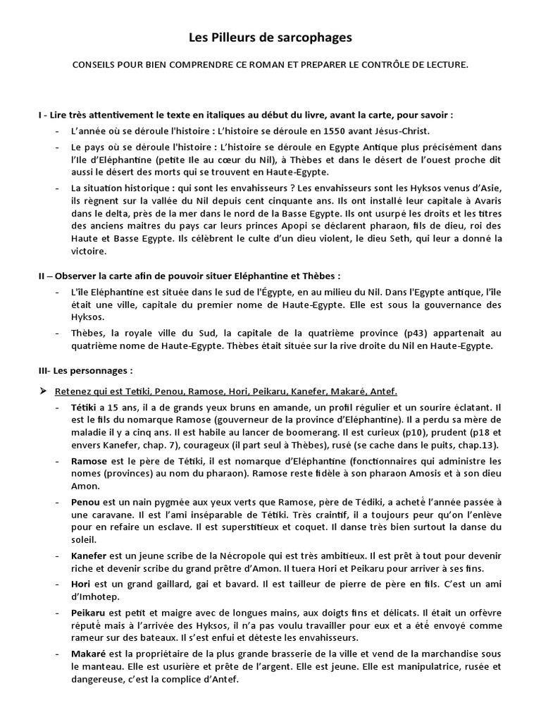 Les Pilleurs De Sarcophages Fiche De Lecture La Lecture Cursive Est La Forme de Lecture La Plus Libre | PDF | Égypte  antique | Pharaon