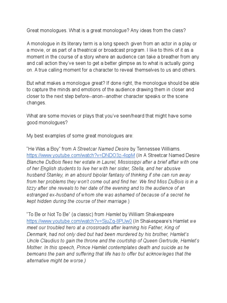 Great Monologues Pdf Stand Up Comedy Hamlet