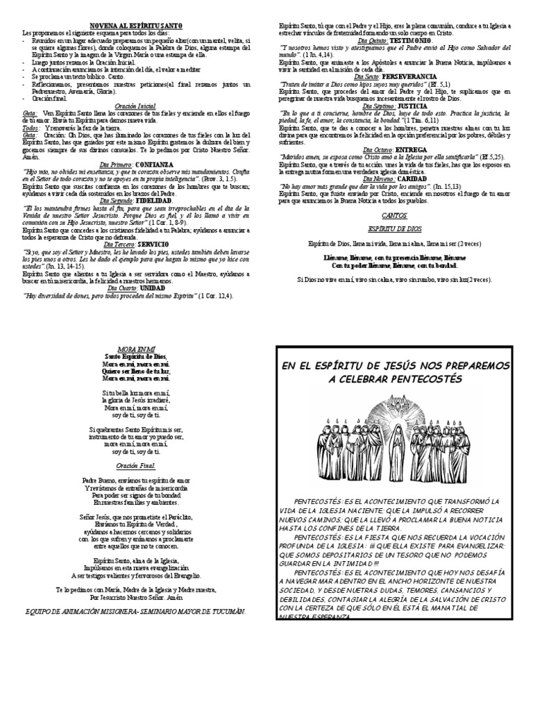 Novena Al Espiritu Santo PDF Oración Pentecostés