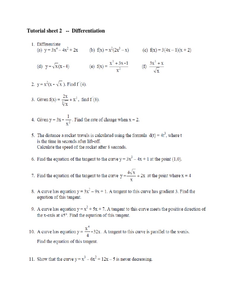 Differentiation Worksheet | PDF