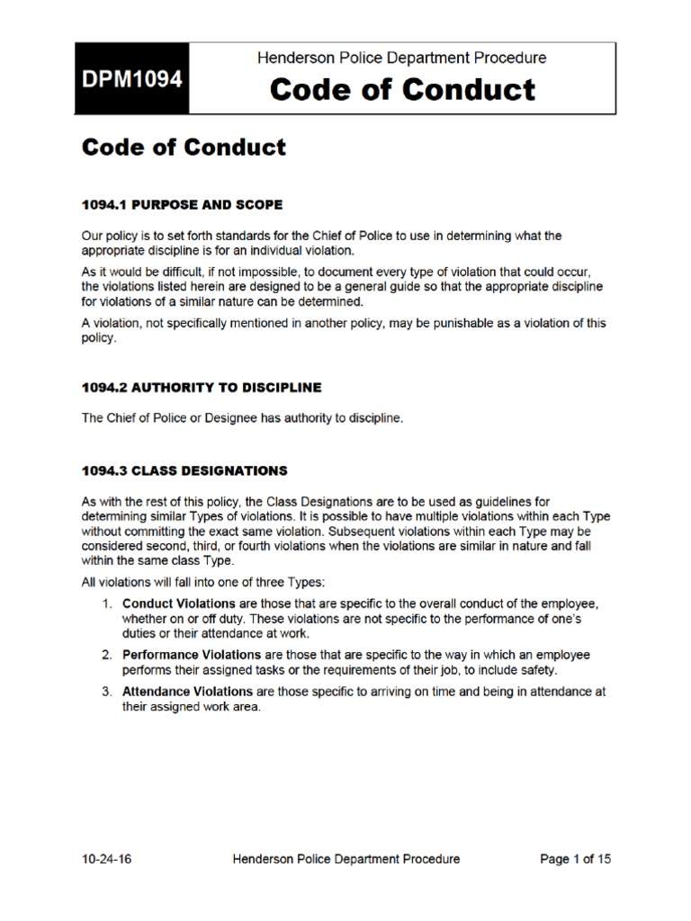 Henderson Police Code of Conduct | PDF | Police | Prosecutor