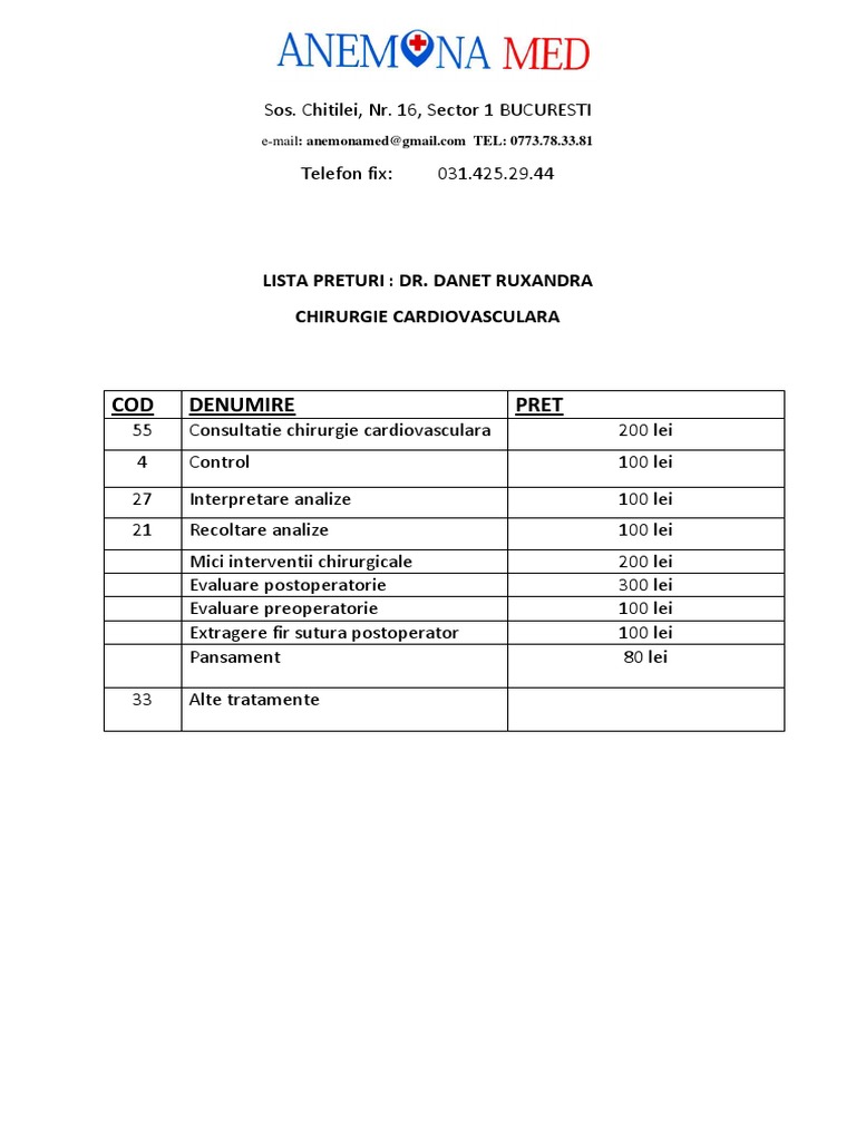 Lista Preturi Dr. Danet Ruxandra | PDF