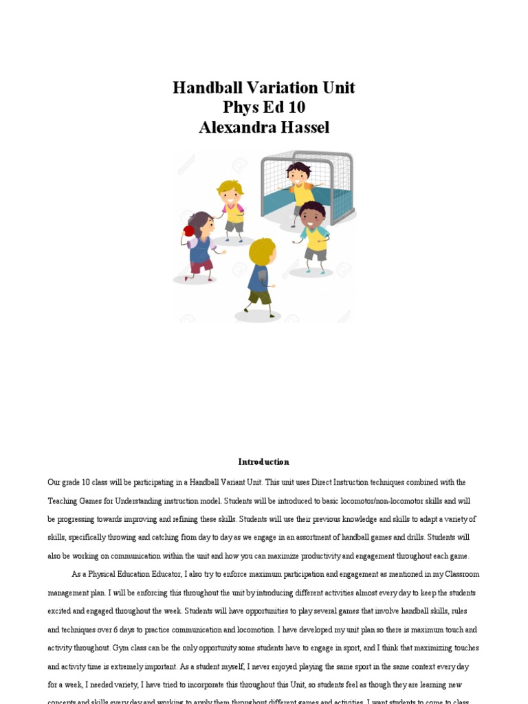 Unit Plan Handball PDF Physical Education Educational Assessment