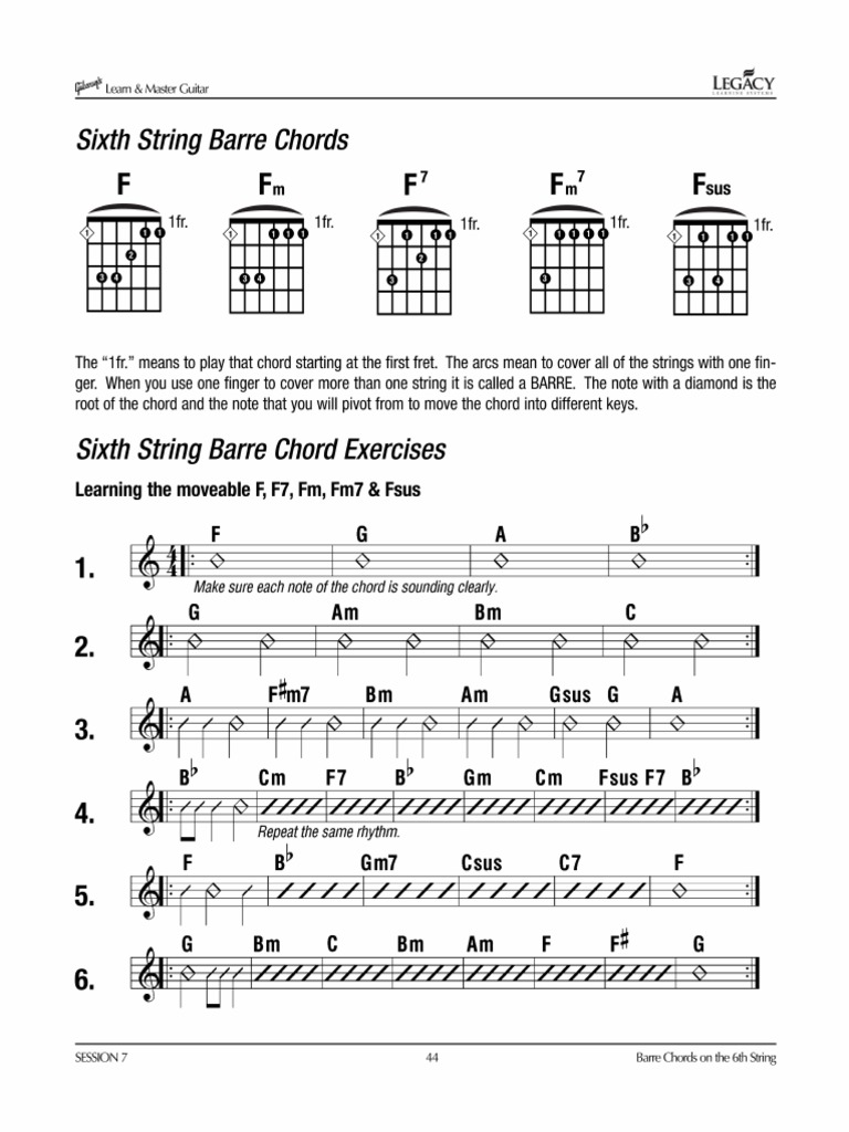 6 String Barre Chords PDF