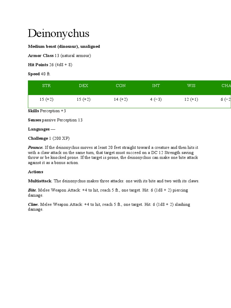 Deinonychus: STR DEX CON INT WIS CHA | PDF