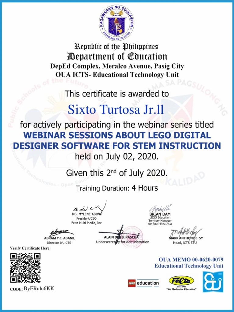 LEGO DIGITAL DESIGNER SOFTWARE Certificate | PDF