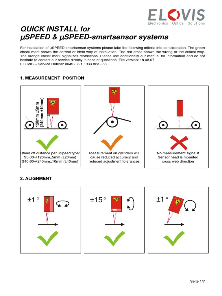 Quick Install For SPEED & SPEED-smartsensor Systems: 1. Measurement ...