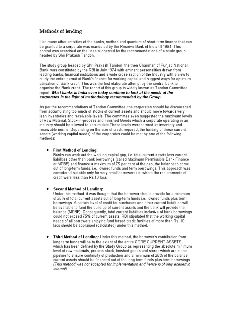 Methods of Lending | PDF | Banks | Finance & Money Management