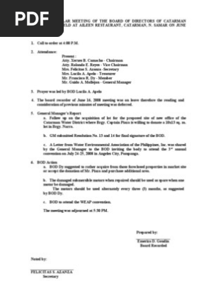 Minutes of meeting