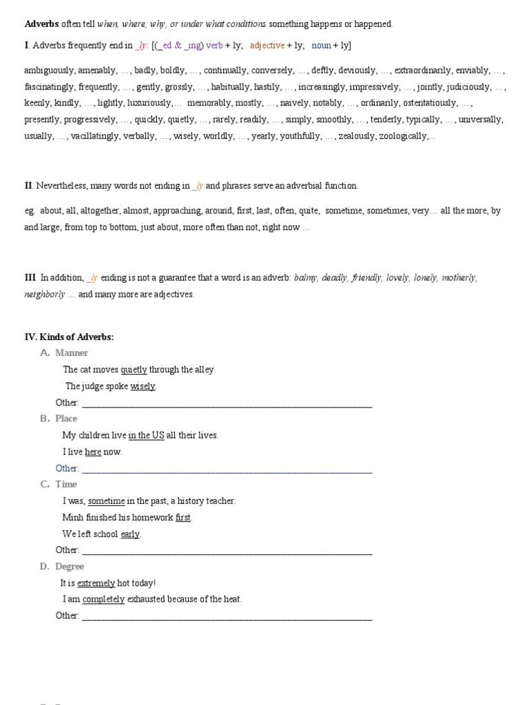 Understanding Adverbs: Types and Functions | PDF | Language Arts ...