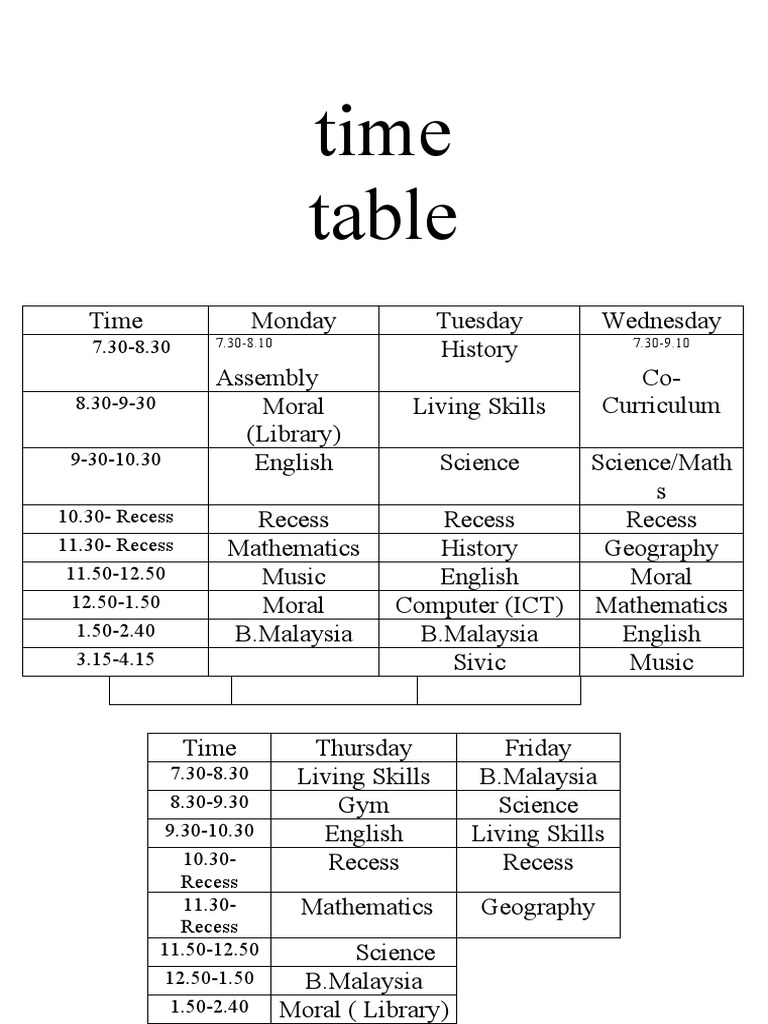 Timetable For Form 1 | PDF | Learning | Science