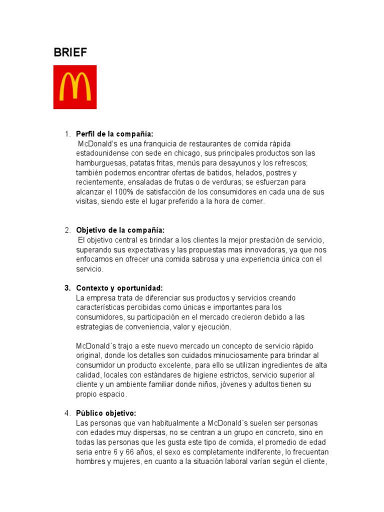 Brief Mcdonalds | PDF | Mc Donald's | Business