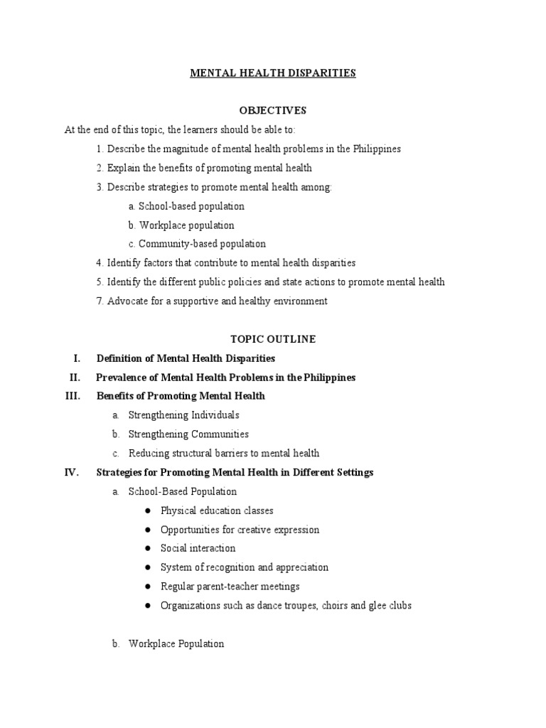 Mental Health Disparities in the Philippines | PDF | Health Equity ...