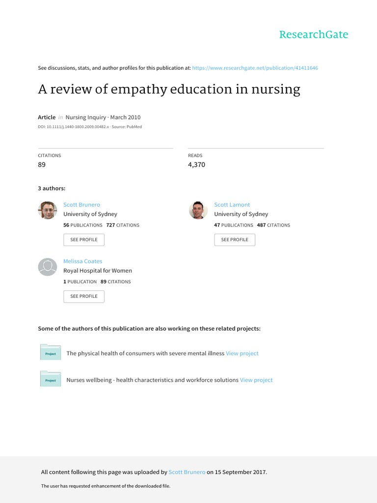 A Review of Empathy Education in Nursing | PDF | Empathy | Nursing