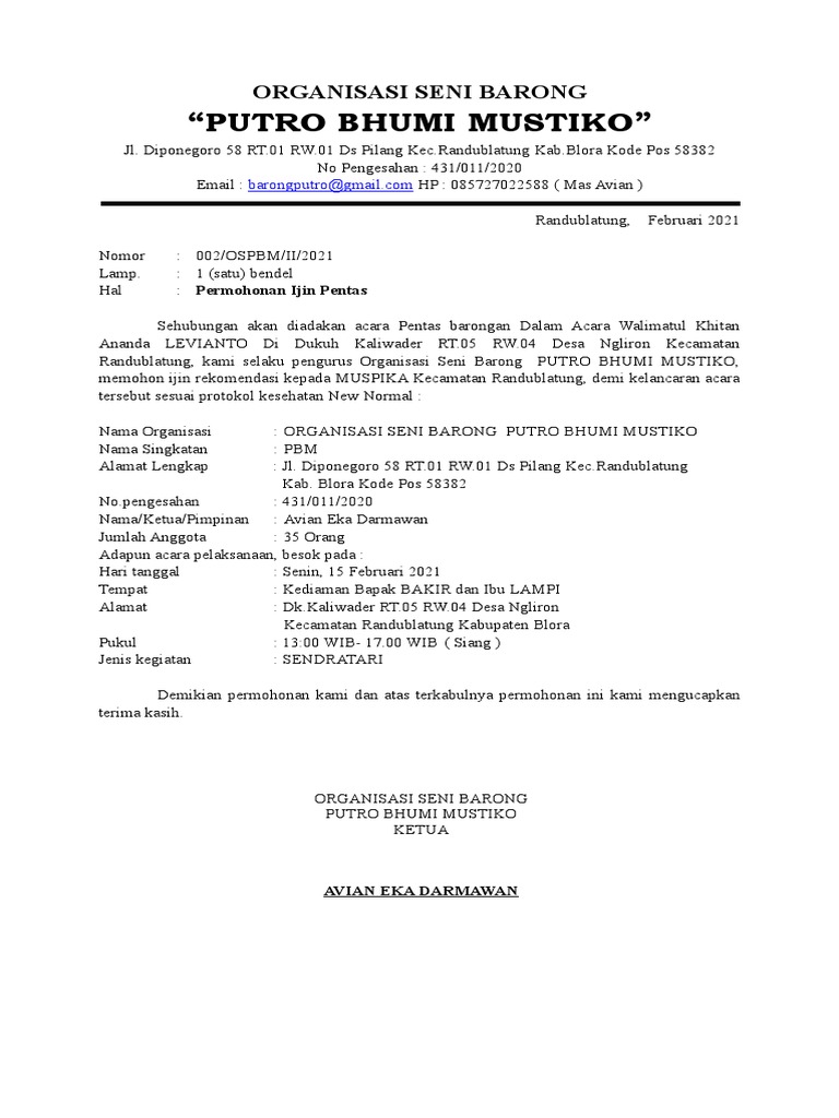 Surat Ijin Pentas | PDF