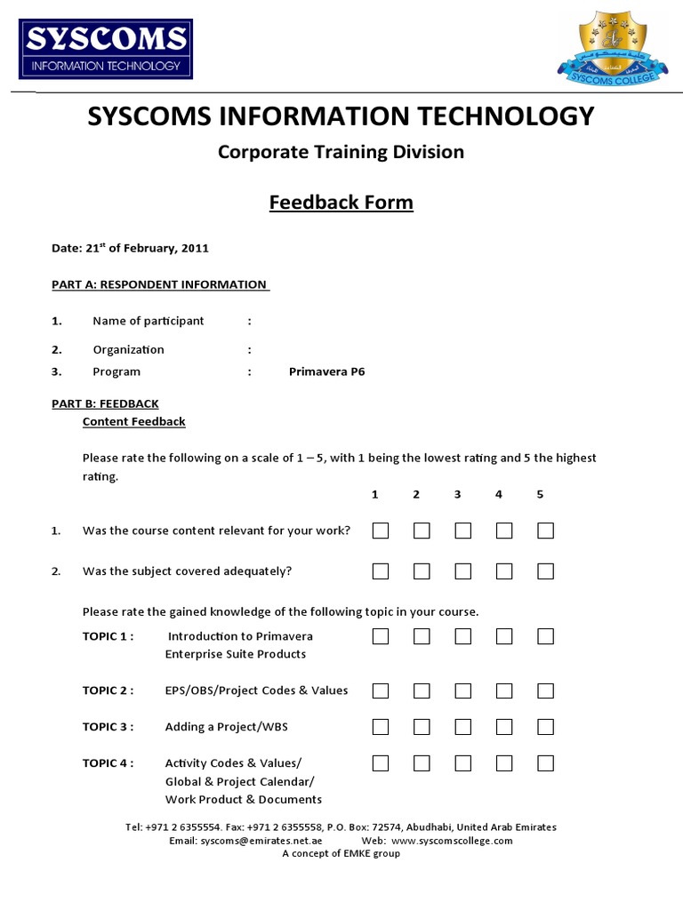 Syscoms Information Technology: Feedback Form | PDF | Cyberspace ...