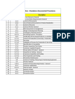 API Spec Q1 9th Edition - Mandatory Documented Procedures: No. Clause No. Description