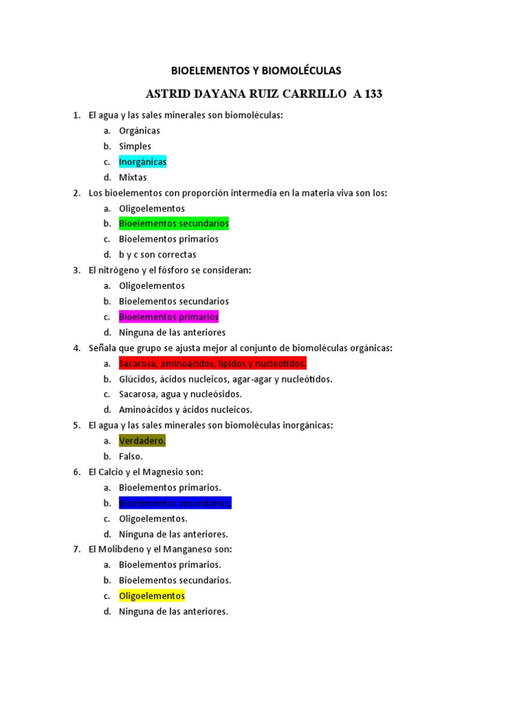 Examen de Bioelementos y Biomoléculas | PDF