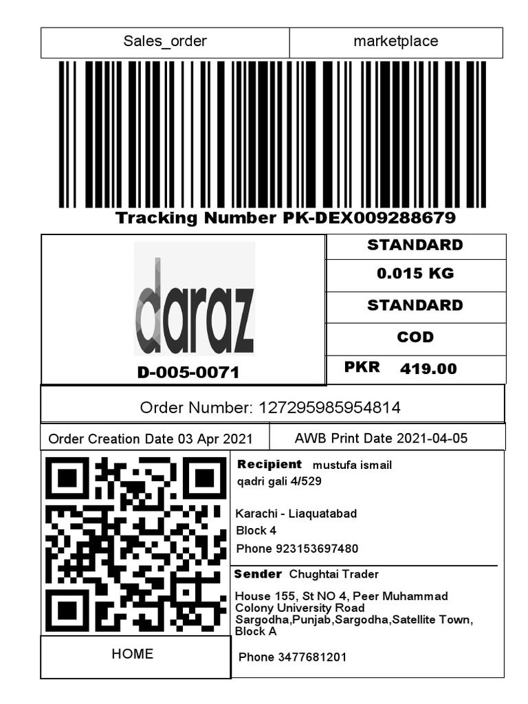 Tracking Number PK-DEX009288679: Sales - Order Marketplace | PDF