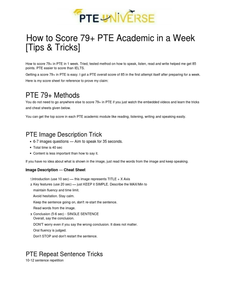 Score 79+ in PTE Academic: Tips & Tricks | PDF | International English ...