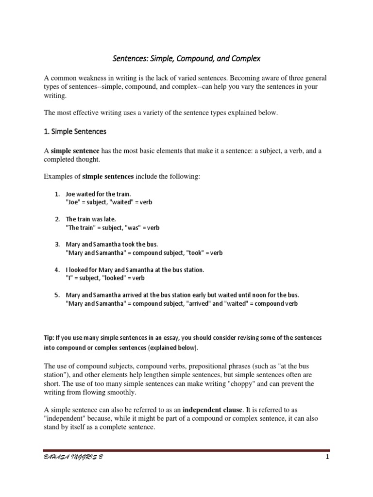 Simple, Compound, and Complex | PDF | Sentence (Linguistics) | Subject ...