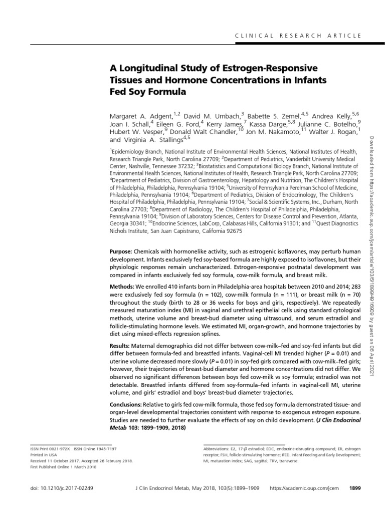 A Longitudinal Study of the Effects of Soy Formula vs CowMilk Formula on EstrogenResponsive