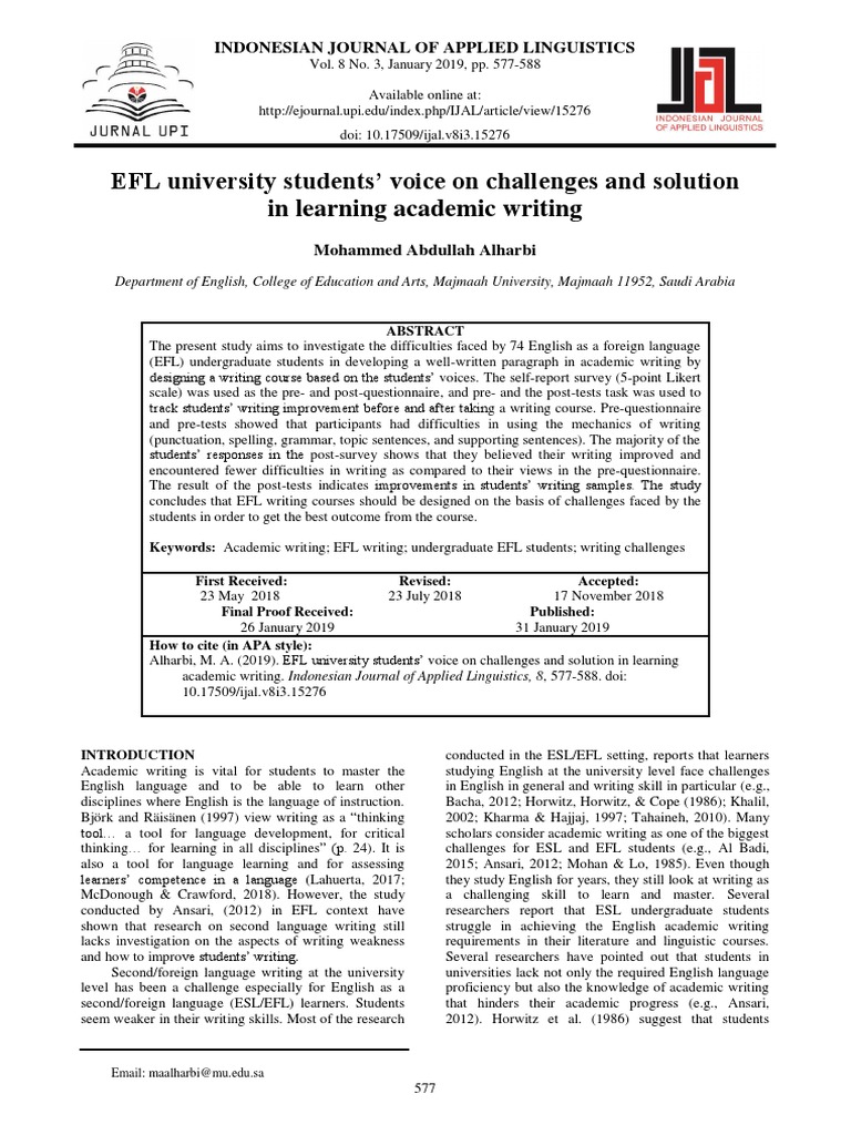 EFL University Students' Voice On Challenges and Solution in Learning ...