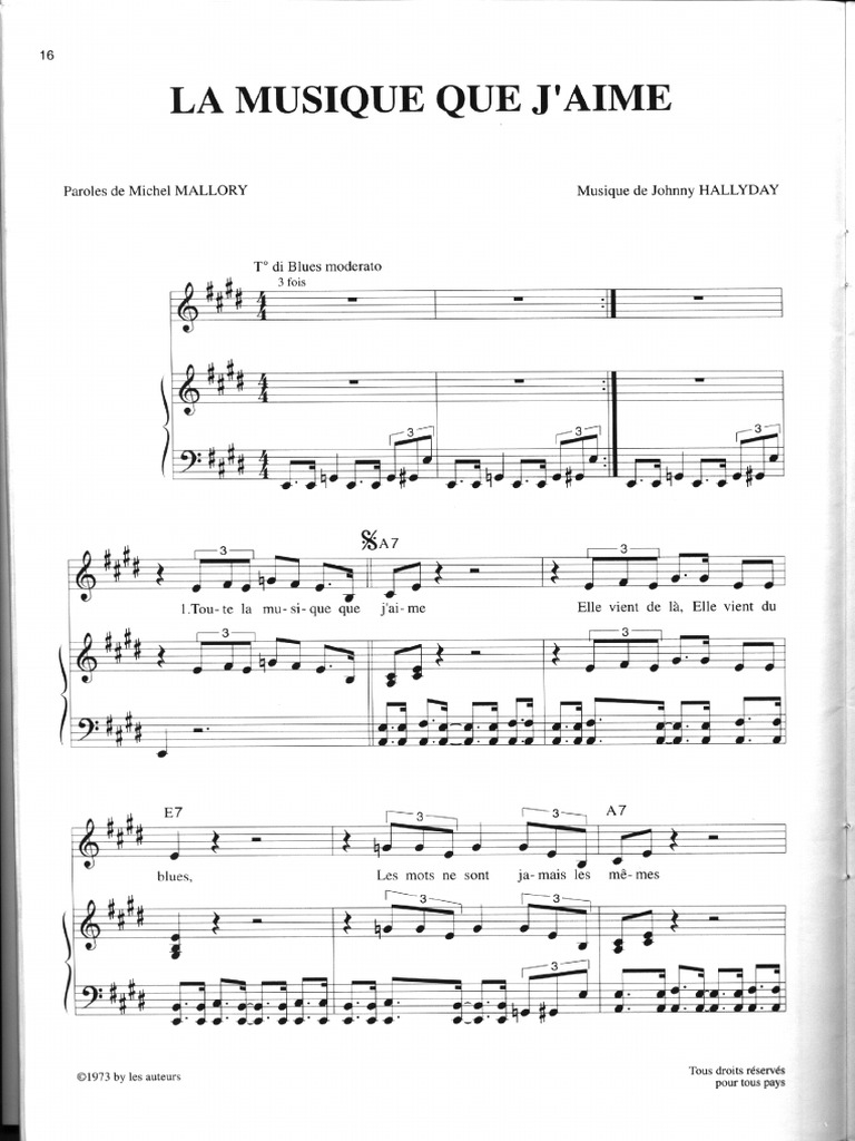 Tablature Guitare Toute La Musique Que J Aime Pdf La Musique Que J'aime - Johnny Hallyday - Partition | PDF